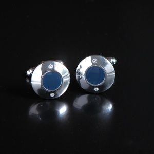 Silver Blue Enamel Jeweled Cufflinks Silver Tone